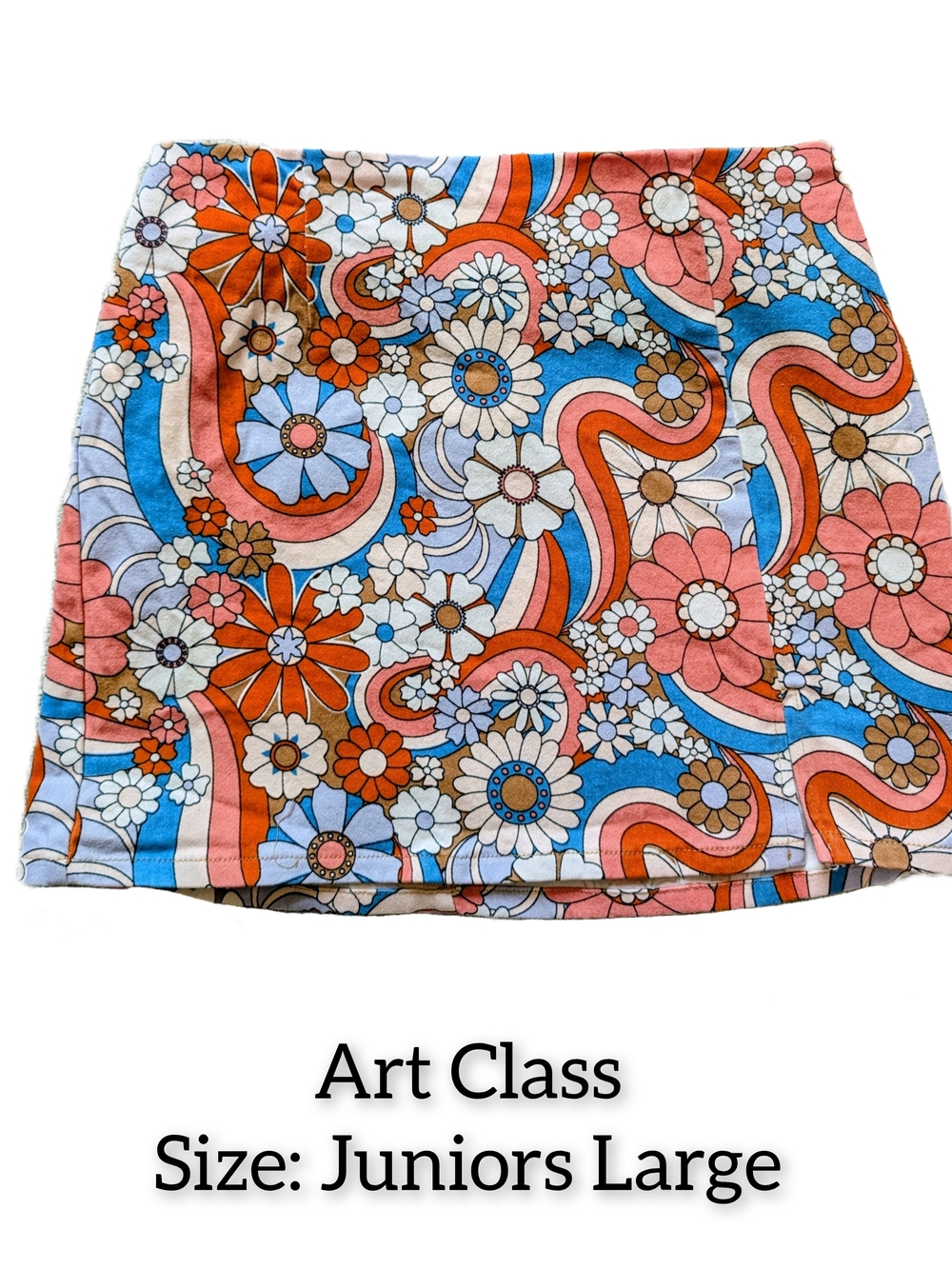 Art Class Retro Floral Mini Skirt — Blue, Coral, White